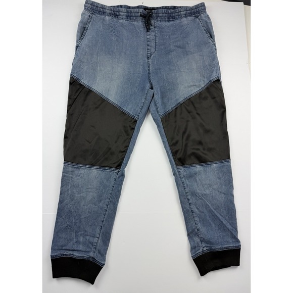 True Religion Other - True Religion Jogger Pants Men's Approx 40 Blue Denim Contrast Panel Drawstring